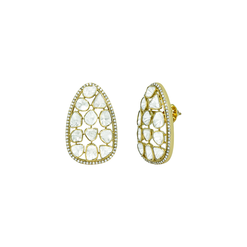 Openwork Polki Earrings with Diamond Borders